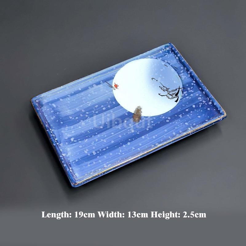 Japanese Creative Rectangular Flat blue Sushi plate Ceramic Cake Dessert Sashimi Plate BBQ Skewer Display tray Dinner Dish Sets
