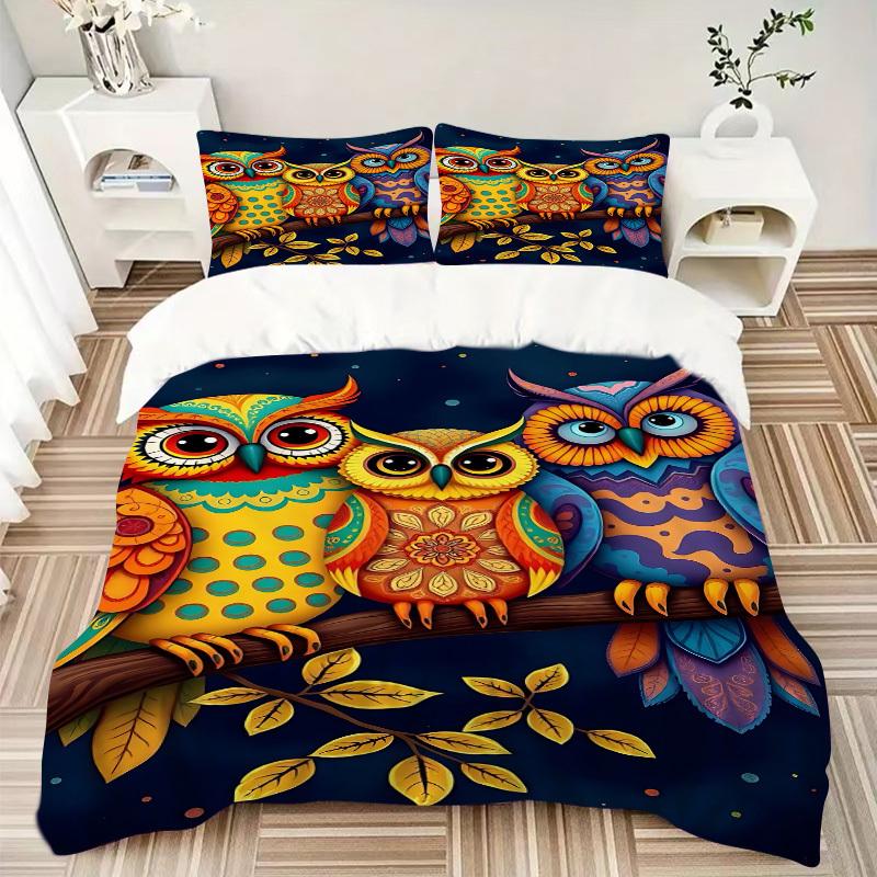 3pcs Colorful Owl Artwork Duvet Cover Set -Includes 1 Duvet Cover and 2 Pillowcases, No Quilt Core, All-Season Home Decor Yy251111195
