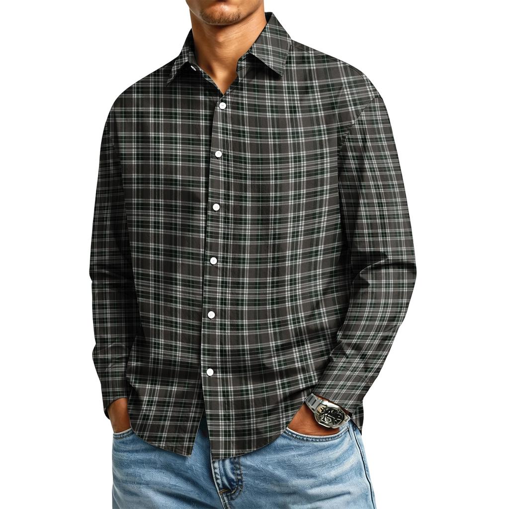 Men's Long Sleeve Plaid Button Down Shirt with Collar for Casual Everyday Wear