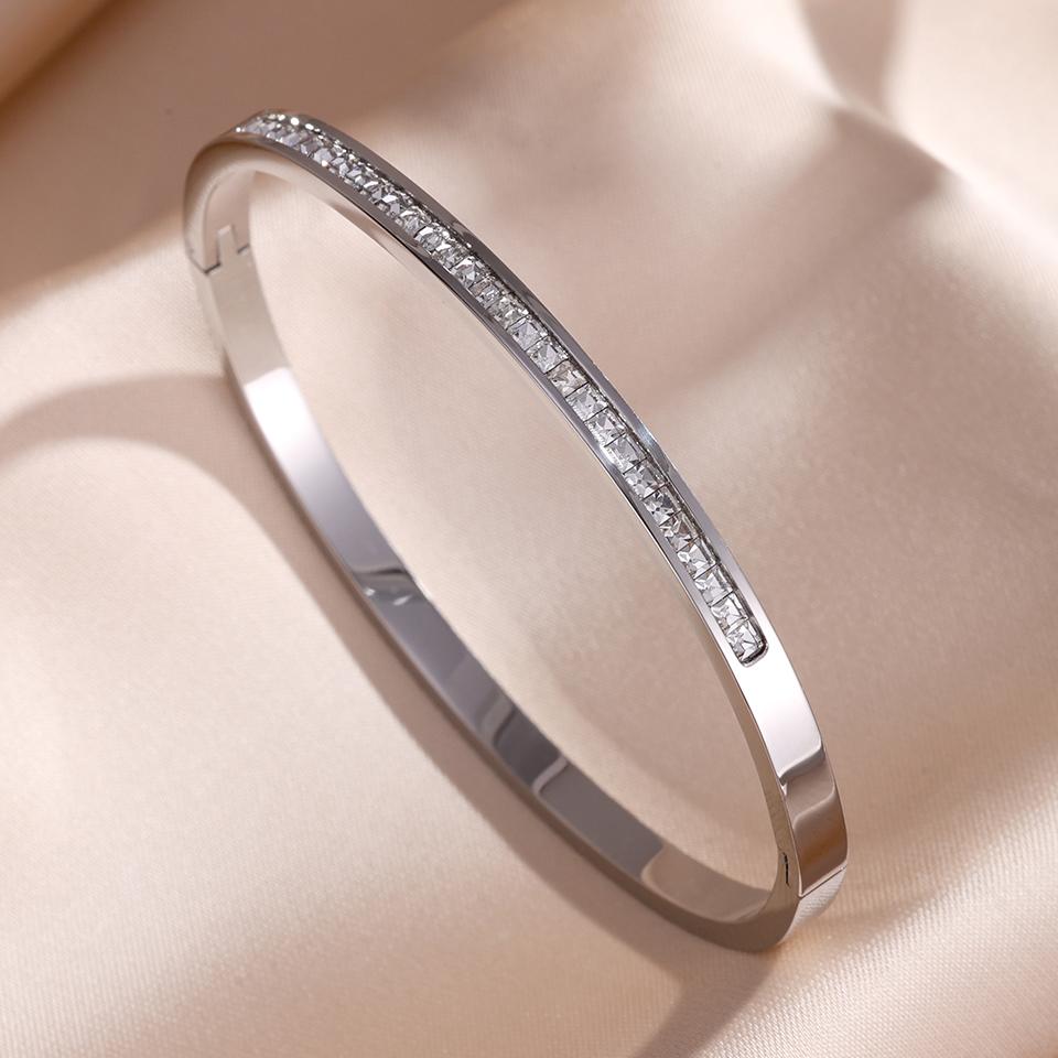 5/1 stuks Sprankelende Zirkonia Ingelegde Roestvrij Staal Armband Set voor Vrouwen Stapelbare Armbanden Mode Niet Verkleurende Sieraden Cadeau