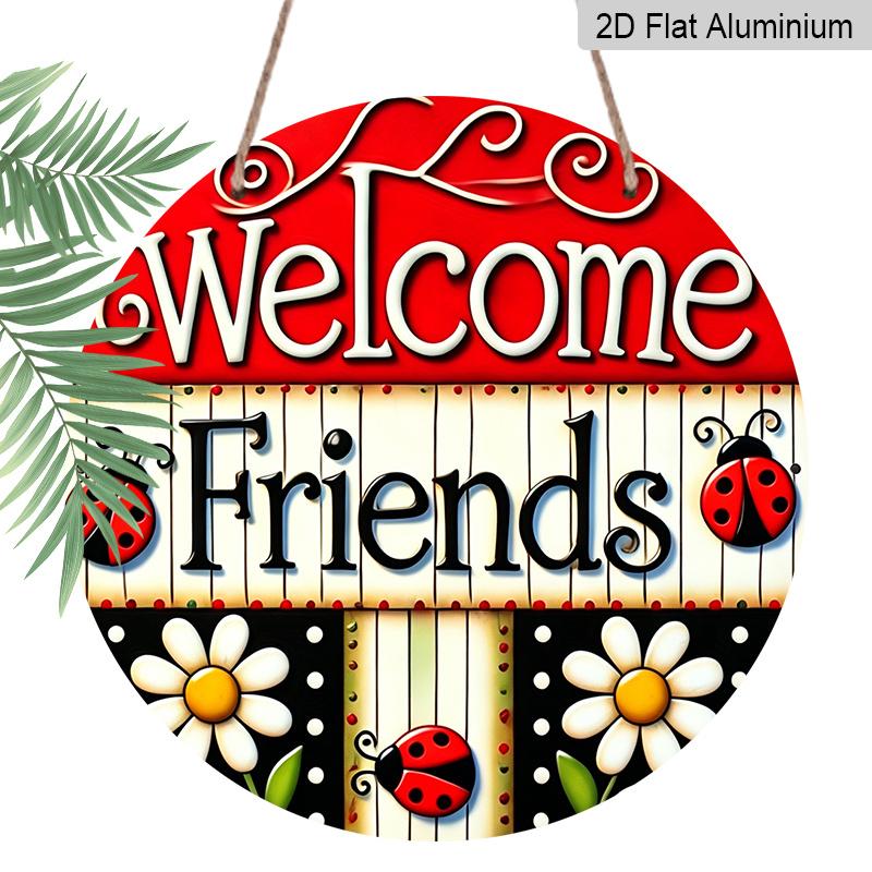 

2D Flat Aluminum Vintage Welcome Sign Wall Decoration, Available in Various Sizes, Ladybug and Daisy Pattern. Suitable for Cafes, Living Rooms 20*20cm