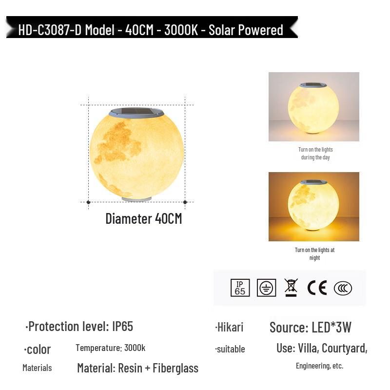OEING Solar Outdoor Moon Pillar Lamp