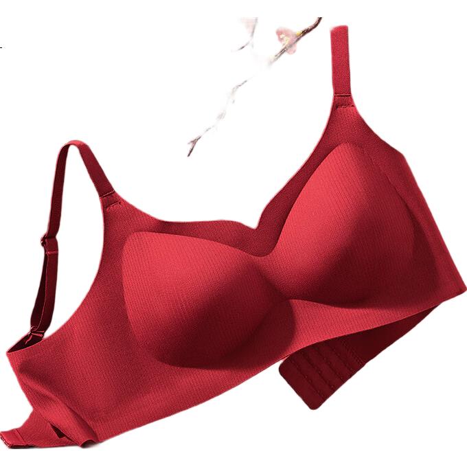 Yalu Zodiac Year Festive Red Bra for Women, Large Bust Minimizer, Thin Seamless Wireless Push-Up Bra with Gathering Effect