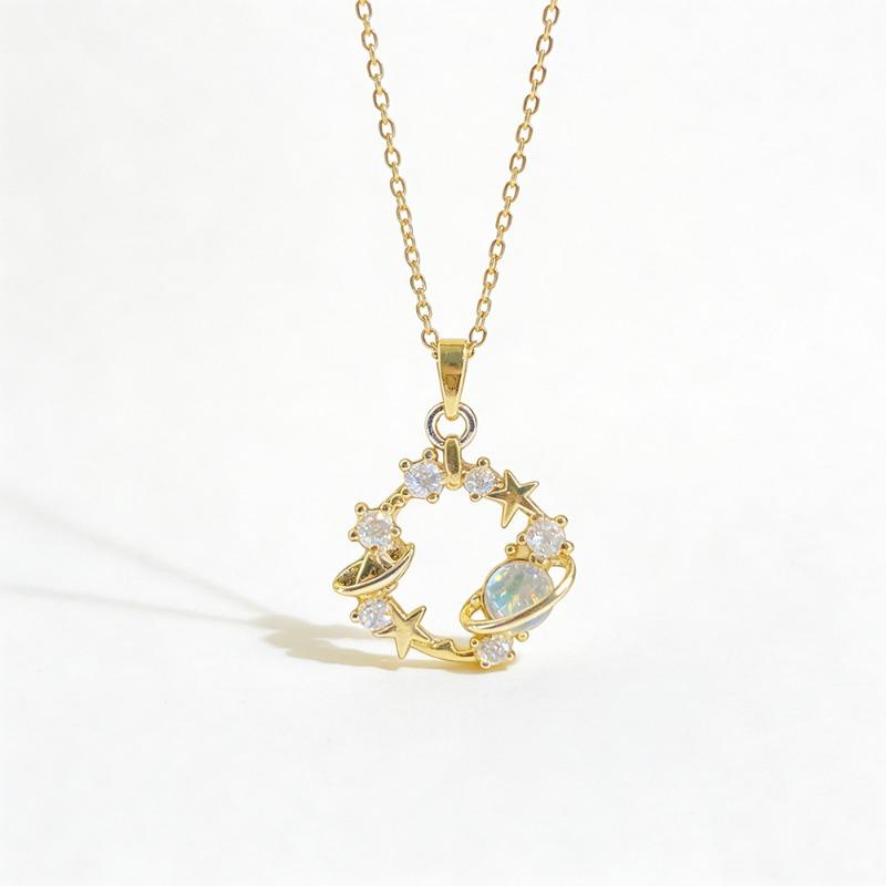 Fashion Women Inlaid Rhinestone Star Planet Titanium Steel Clavicle Necklace