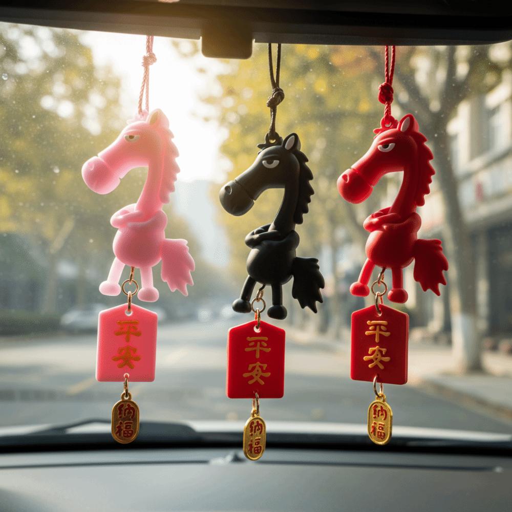 Traditional Chinese New Year Decoration Zodiac Pony Figurine Car Ornament  Festive Decor