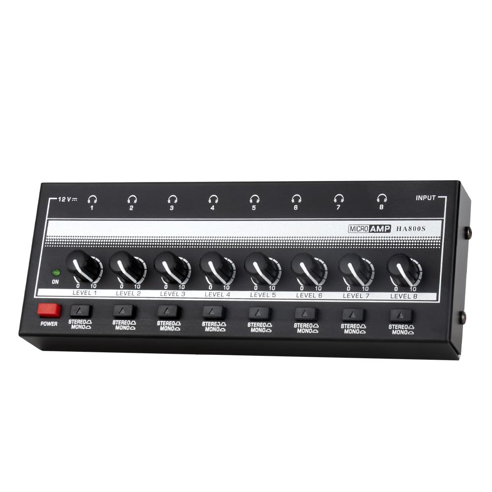 8 Channels Mini Headphone Amplifier Ultra-Compact Stereo Audio Amplifier with Power Adapter Earphone Splitter
