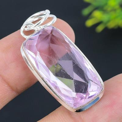 Rosa Kunzit Edelstein Handgefertigter 925 Sterling Silber Schmuck Anhänger 1,77" P0m33
