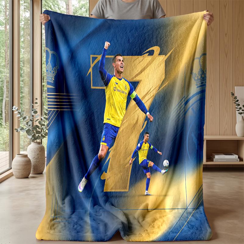Cristiano Ronaldo Aufdruck Flanelldecke Hautfreundlich Warm Dekorativer Überwurf für Innen Couch Bett Tägliche Nutzung