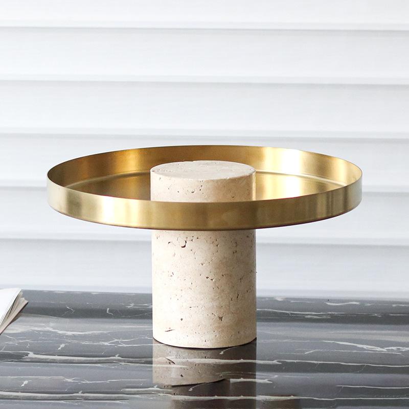 

Имитация травертина в стиле ваби-саби, высокая круглая тарелка для фруктов, украшения, модель гостиничного номера, чайной комнаты, тарелки для закусок, мягкие украшения