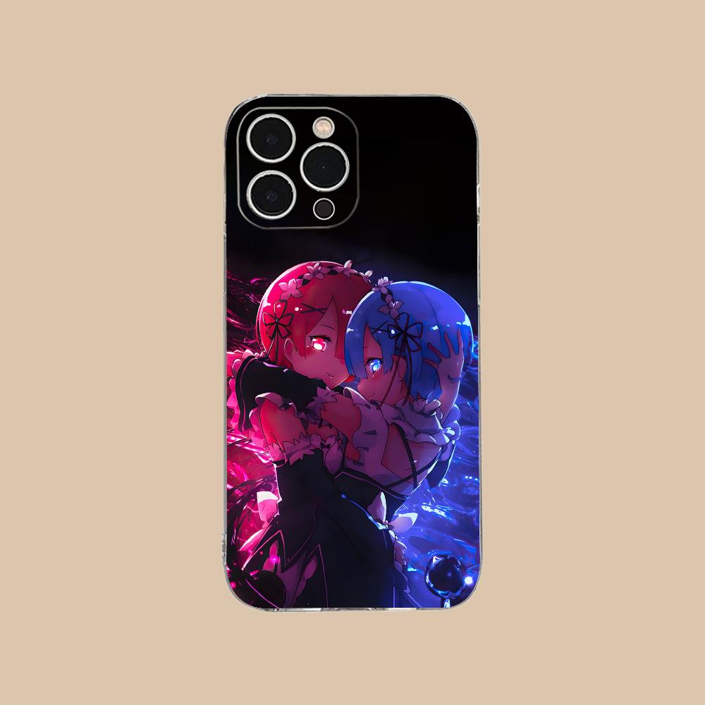 RE REM RAM Emilia Phone Case for iPhone 16 15 14 13 12 11 X XR XS 8 6 Pro Max Plus Mini Clear Colour Printing Pretty Cellphones