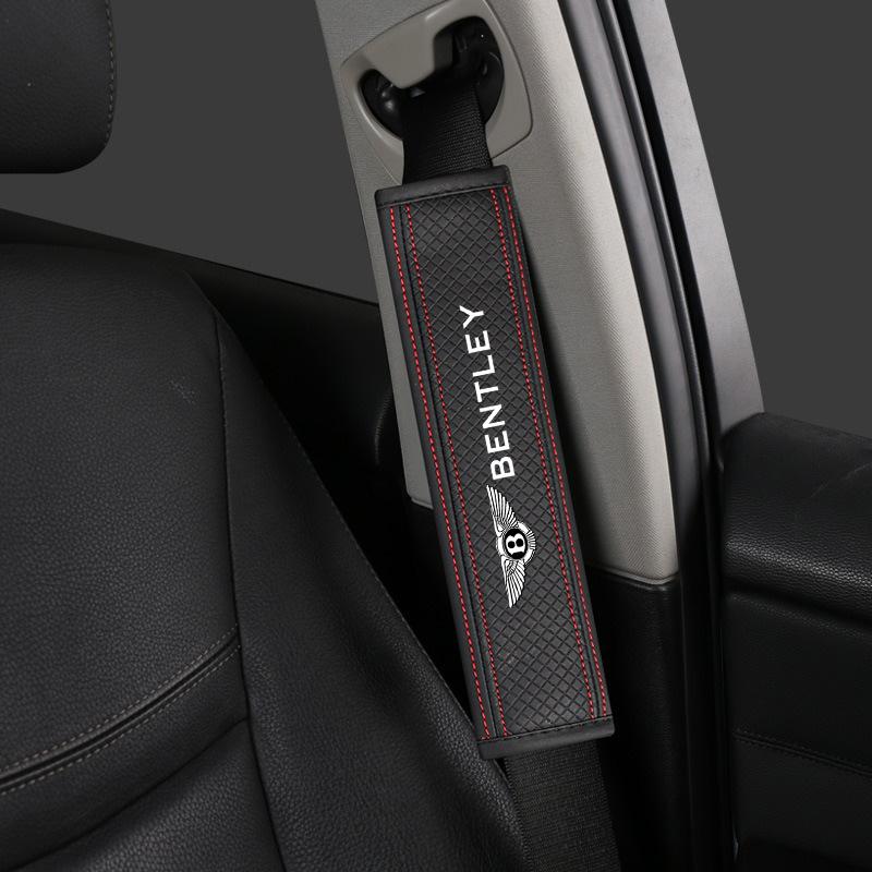 2Pcs PU Leather Car Safety Belt Cover Seatbelt Shoulder Pad Accessories For Bentley Flying Spur Continental GT Bentayga Mulsanne