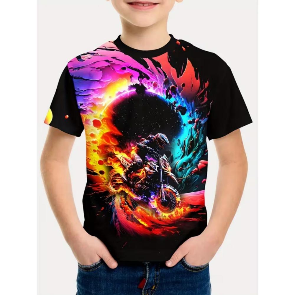 Funny Motorcycle Rider Print Men's Short Sleeves T-Shirt Loose Casual Summer Outdoor Street Men's and Women's Tees Tops