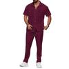 Men's Solid Color Button Pocket Short Sleeve Shirt and Long Pants Two-Piece Set - Summer 2025 Collection