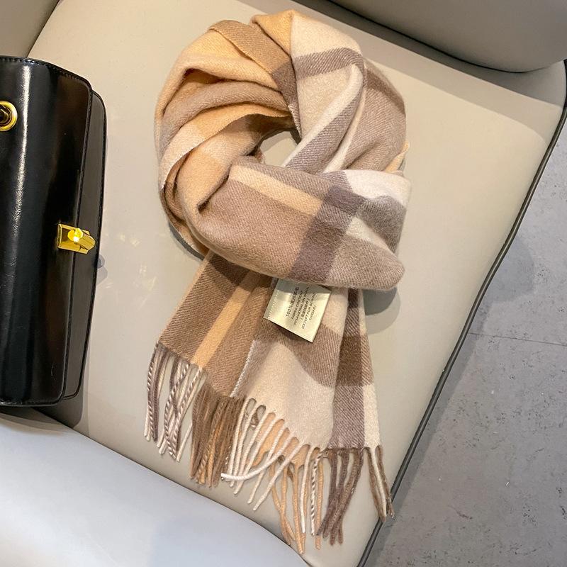 Small fresh white plaid scarf WO100 wool scarf women's winter warm scarf birthday gift