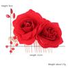 Hair Jewelry Bridal Hair Comb Red Flower Design Gold Leaves Elegant Headpiece for Women Engagement Jewelry