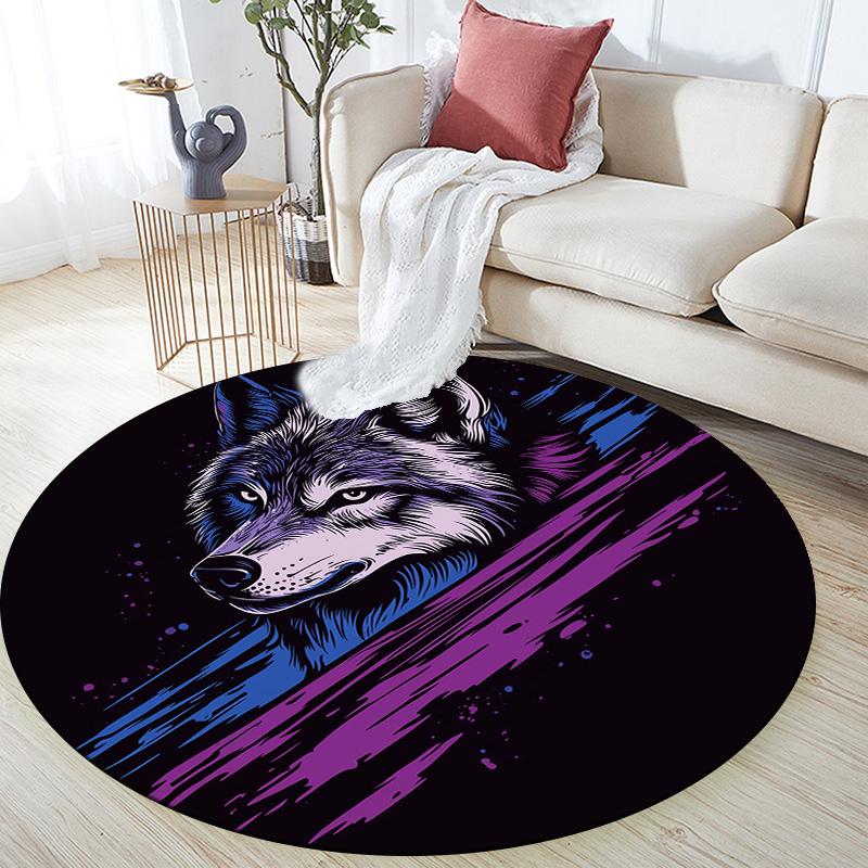 Wolf Head,Round Area Rug,Carpet Rug for Living Room Bedroom Sofa Playroom Decor,Non-slip Floor Mat