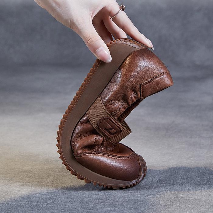 Johnature Genuine Leather Soft Sole Retro Slip-on Shoes Casual Soft Cowhide Women's Flat Shoes