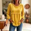 Women Casual Loose Blouse with Lace Splicing, Fashion Long Sleeve Relaxed Fit Daily Top