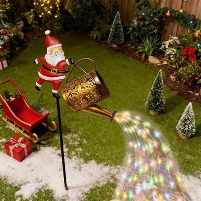 2025 Christmas Santa Claus Lantern Solar Luminous Water Bottle Hollow Outdoor Courtyard Decoration Metal Craft