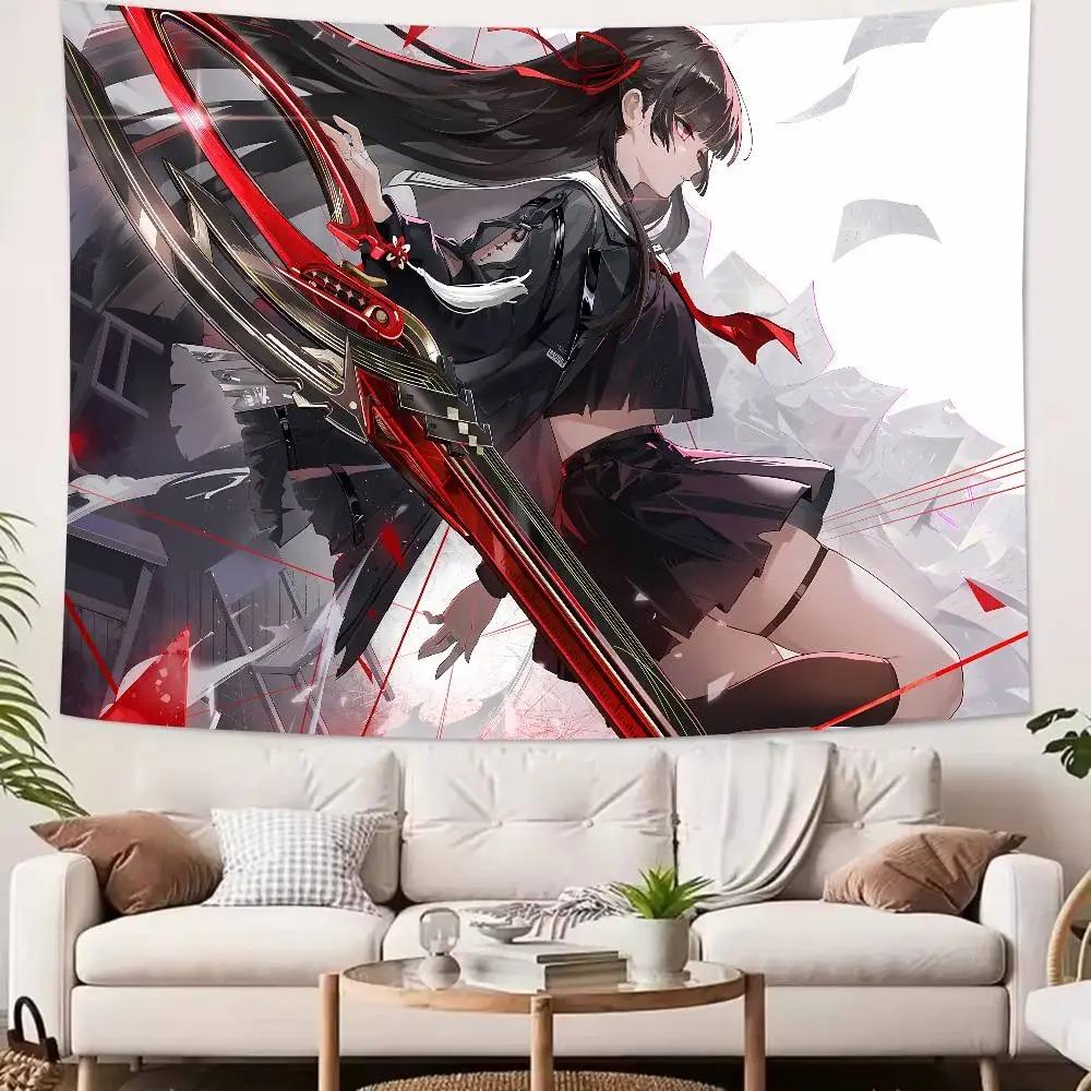 

Dark Anime Girl with Red Scythe Tapestry Cool Action Character Print Wall Hanging for Teen Bedroom Game Room Decor 74x94cm(29x37in)