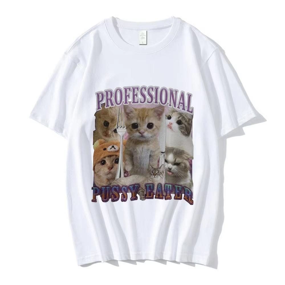 Professioneller Muschiputzer Lustiges Katze Liebhaber T-Shirt Männer Frauen Mode Vintage T-Shirt Baumwolle Lässig Kurzarm Übergroße T-Shirts