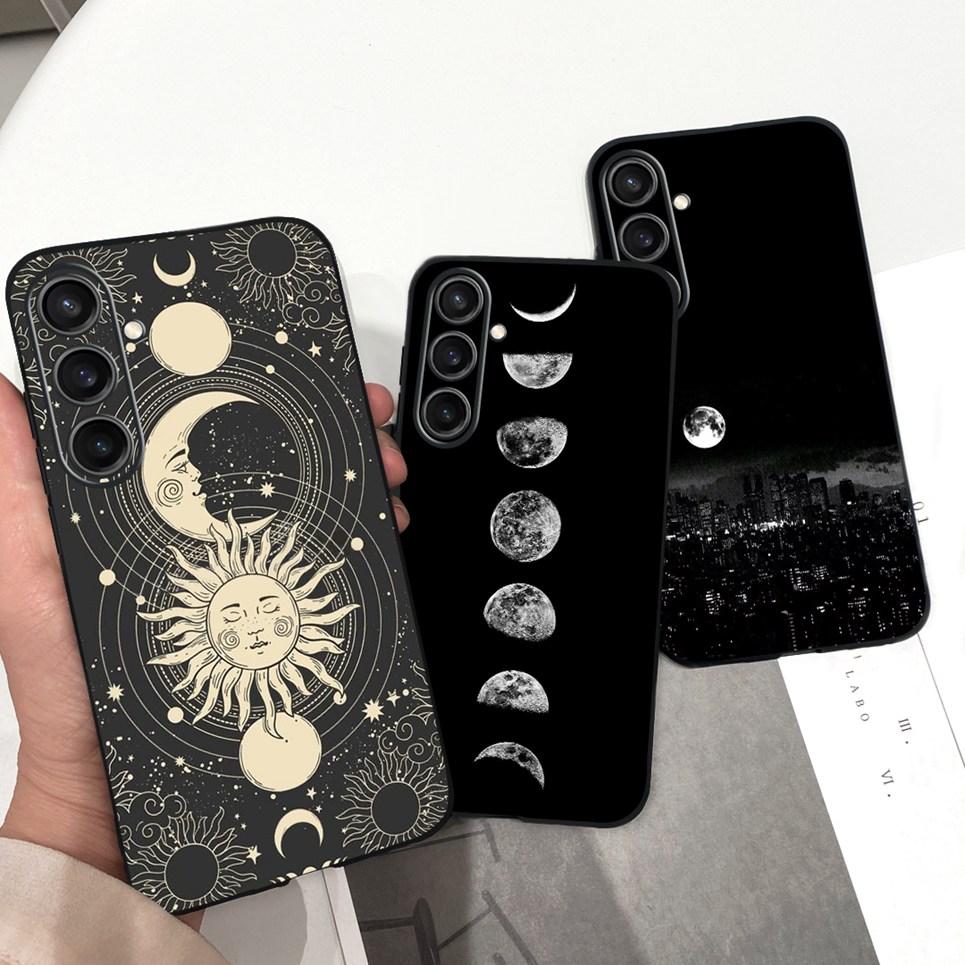 For Funda Samsung Galaxy A35 A25 2023 5G Case SM-A356B SM-A256B Black Cat Moon Night Fashion Coque Etui Matte Silicone Housing
