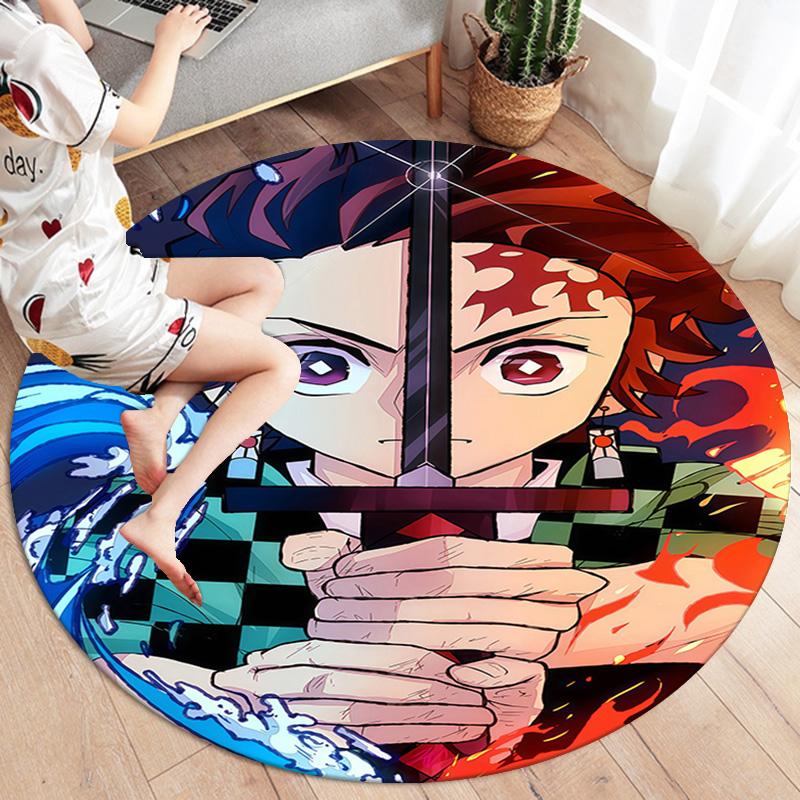 Tappeto Rotondo Demon Slayer Tappeto Tappeto Per Soggiorno Camera Da Letto Divano Sala Giochi Decorazione Tappetino Antiscivolo