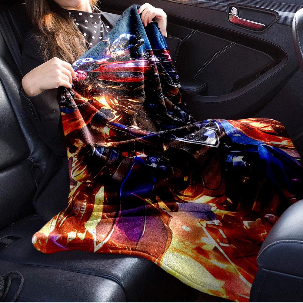 For Transformers,Optimus Prime,Cybertronian-Themed Flannel Blanket, Glam Style, Digital Print, All-Season Comfort, Tear-Resistant, Knitted C