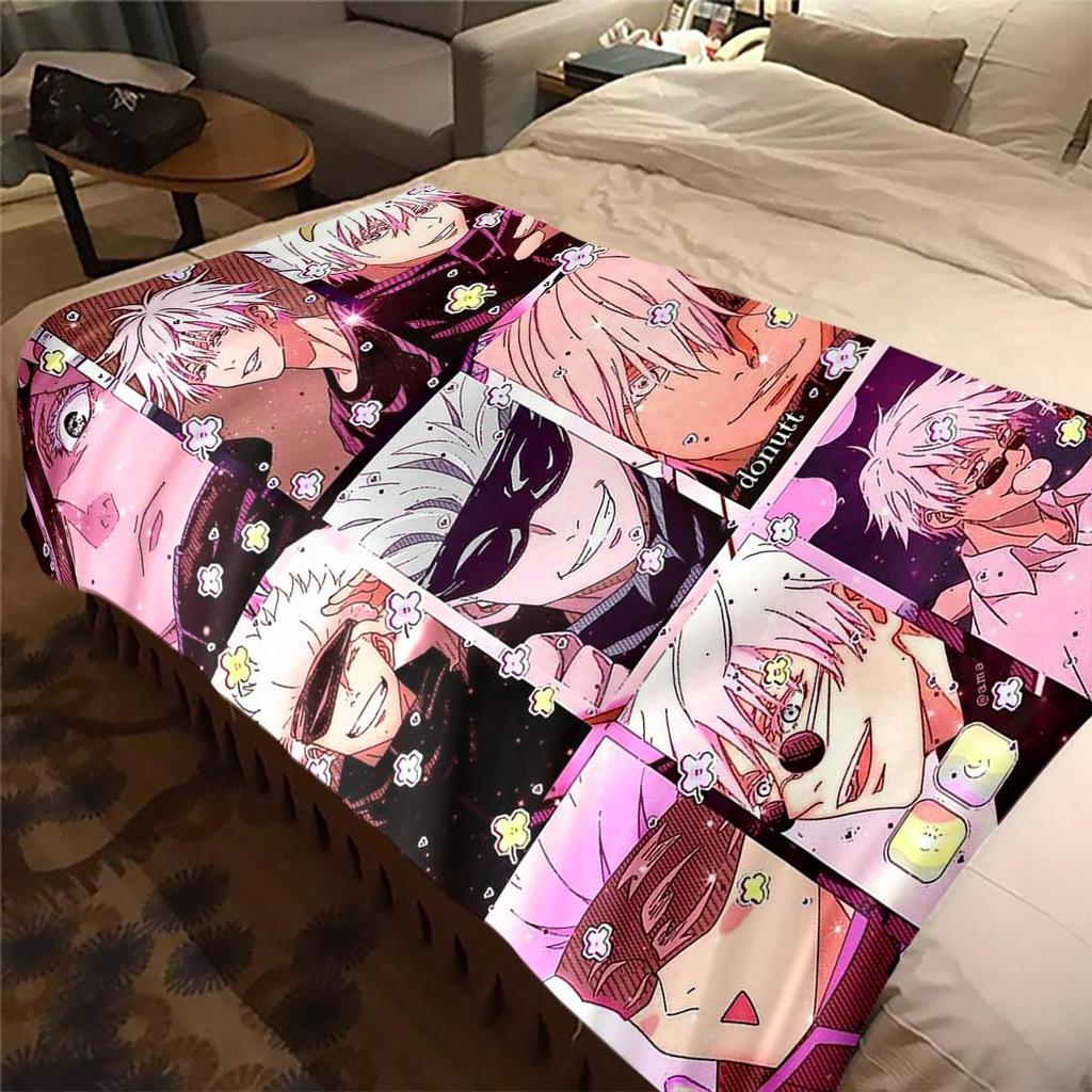 Jujutsu Kaisen Warm Flannel Blanket, Printed for Bed Sofa Chair, Ideal for Picnic Travel Home Decor -HYQ3