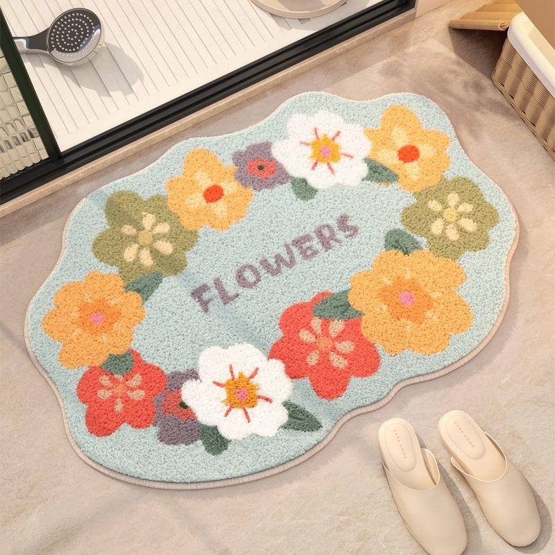 Imitation Cashmere Bathroom Absorbent Floor Mat Home Flower Carpet Bathroom Small Fresh Plush Strawberry Washstand Carpet