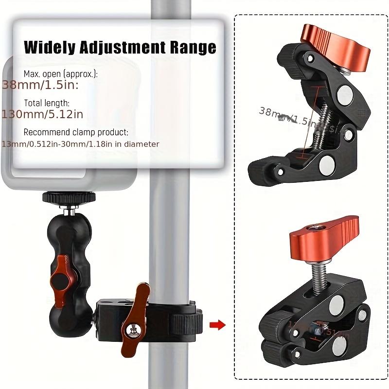 A Versatile Super Clamp with a Universal Aluminum Alloy Featuring 1/4" And 3/8" Screw Holes Suitable for GPS Devices Phone Mounts And Action Cameras