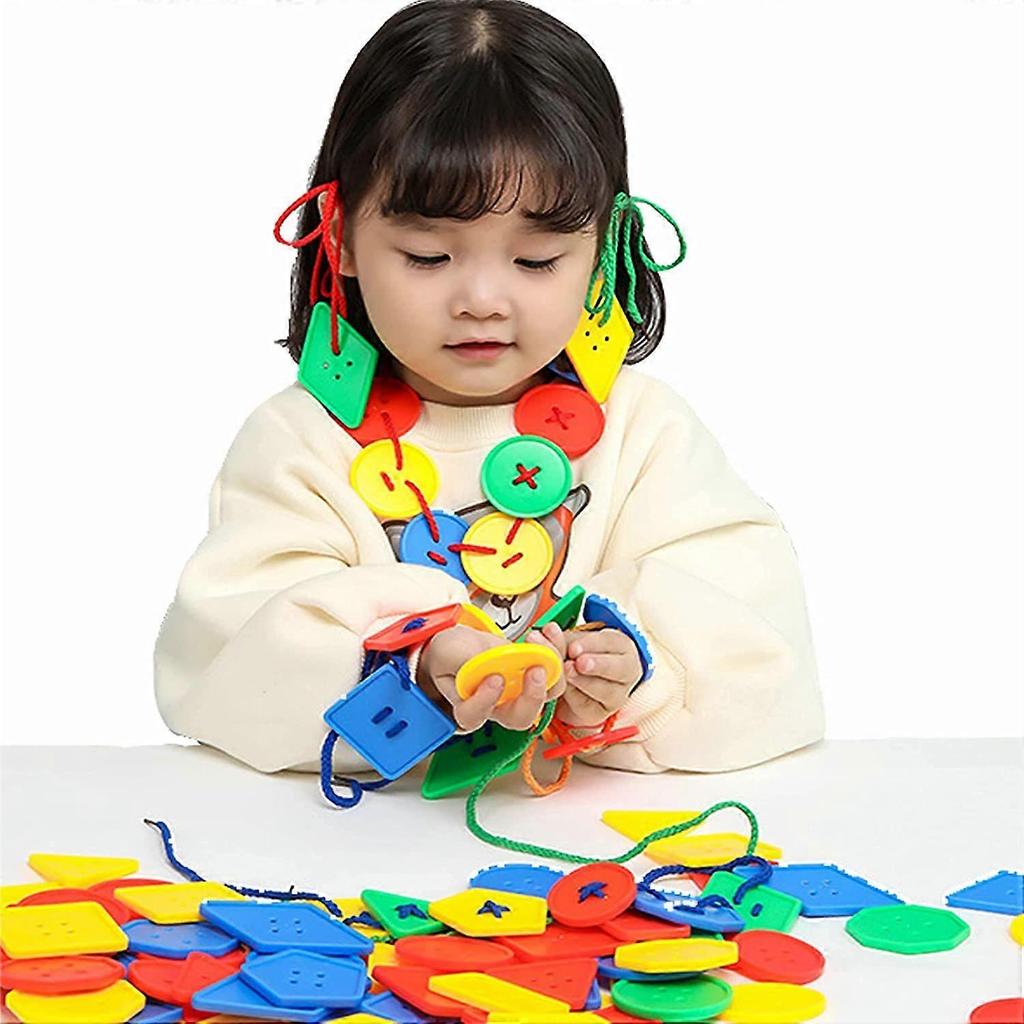 70 Pcs  Toy - Geometric Shaped Large Beads for Kids Crafts, Preschool Activities and Daycare Toys - Autism Learning Materials and Fine Motor Skills To
