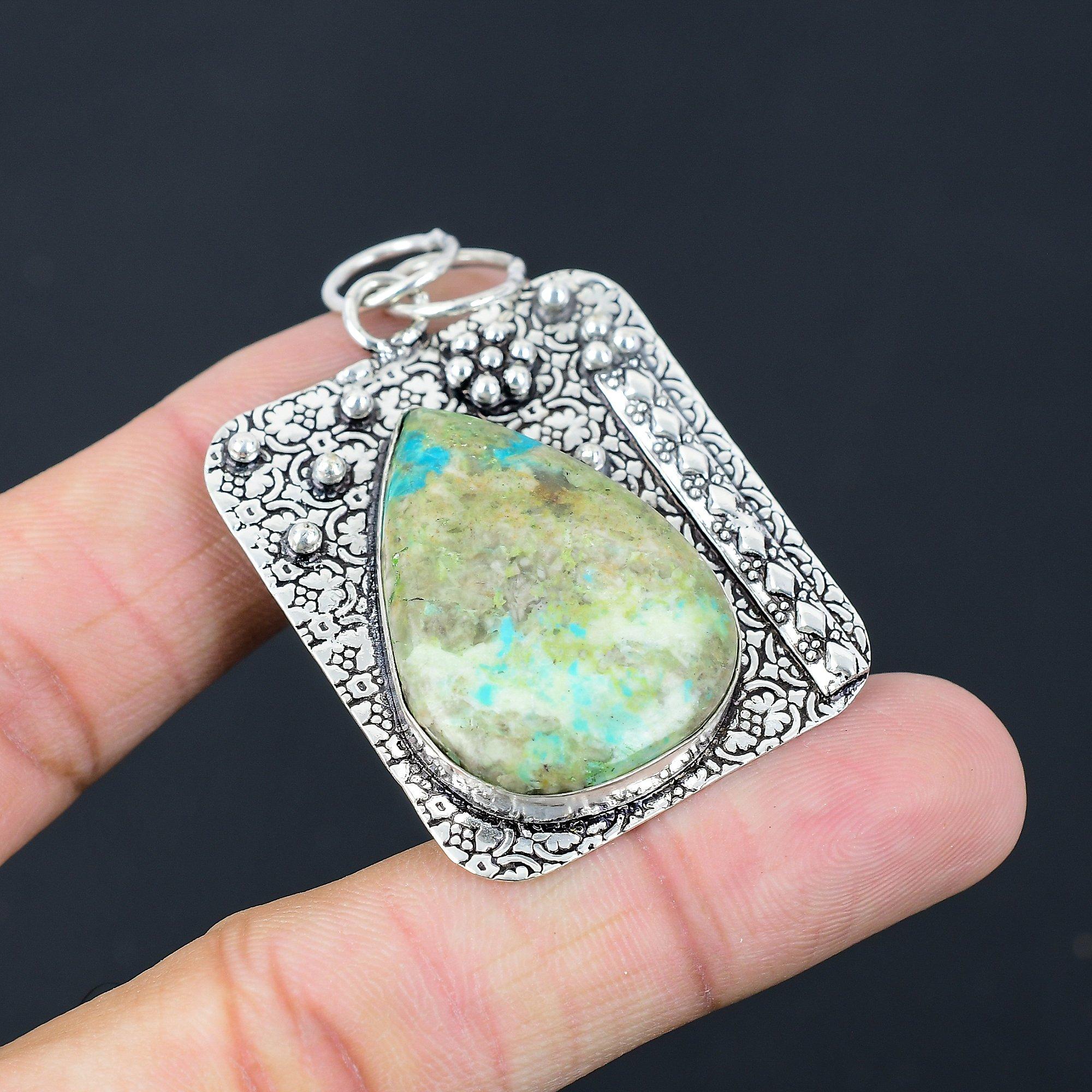 Chrysocolla Gemstone 925 Sterling Silver Elegant Birthday Ethnic Pendant Jewelry