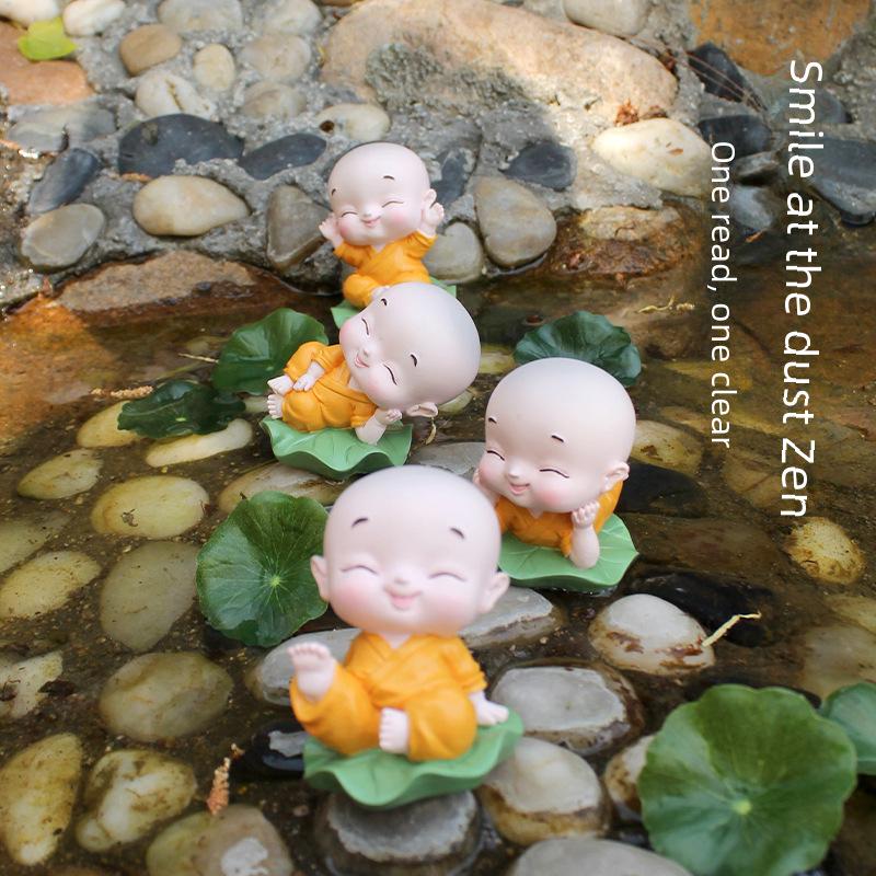 Zen Car Decor: Set of Four Shaking Head Monk Ornaments for Interior Decoration