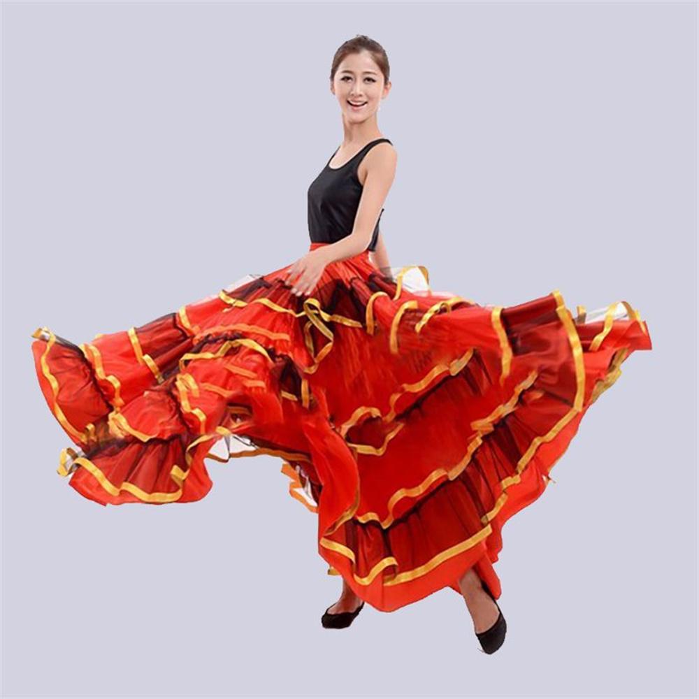 720 Degree Woman Spanish Flamenco Skirt Polyester Satin Smooth Big Swing Carnival Party Ballroom Belly Dance Costumes Dress