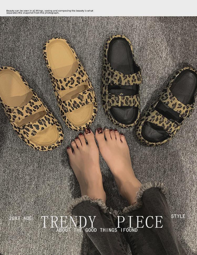 Sandale Flip Flop de vară pentru femei cu imprimeu leopard - fund gros, papuci de plajă în aer liber