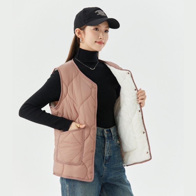 Women's Warm, Enlarged, Thickened and Velvet Inner Vest, Women's Lamb Wool Buttons, Casual Outer Cotton Vest