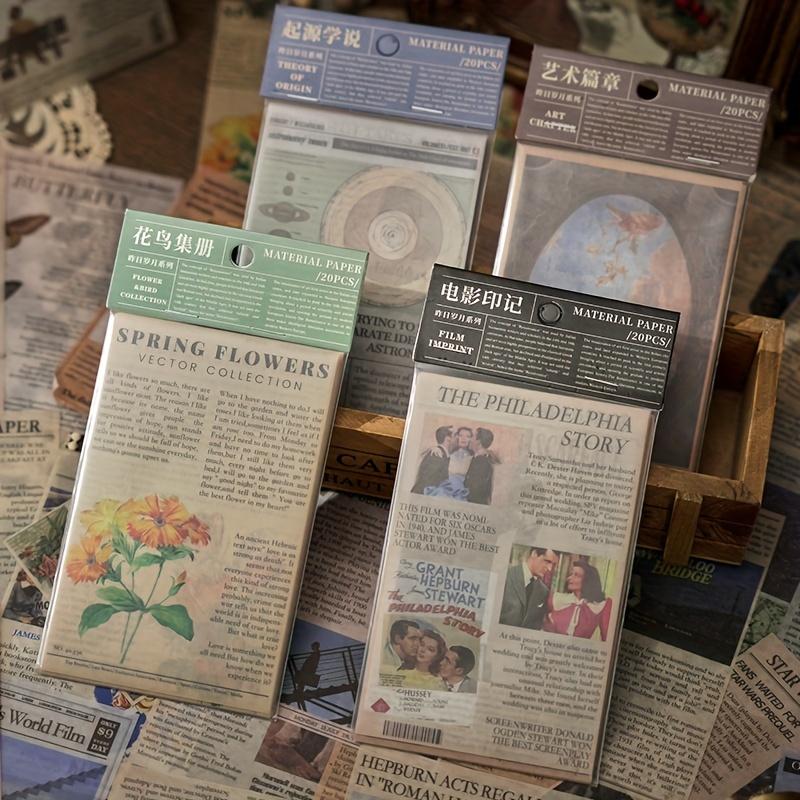 20pcs/pack Vintage old newspaper style Washi sticker book DIY Collage Decorative Background Stickers for Literature Art Scrap
