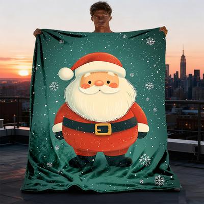1pc Santa Claus Outdoor Flannel Blanket Soft All Season Polyester Throw , Perfect for Picnics & Travel , Picnic Accessory
