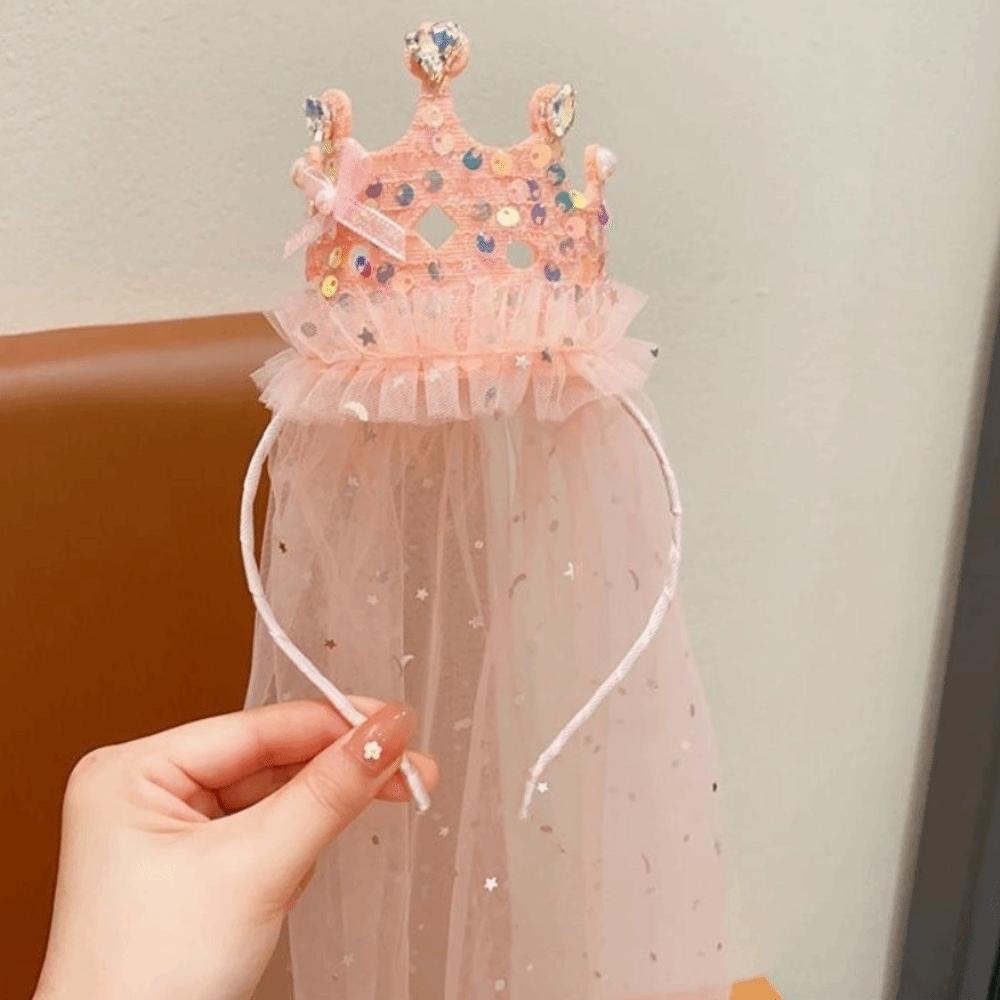 

Cute Sparkly Tulle Headbands Sweet Hair Accessories Fashion Princess Crown Veil Party Decoration розовый