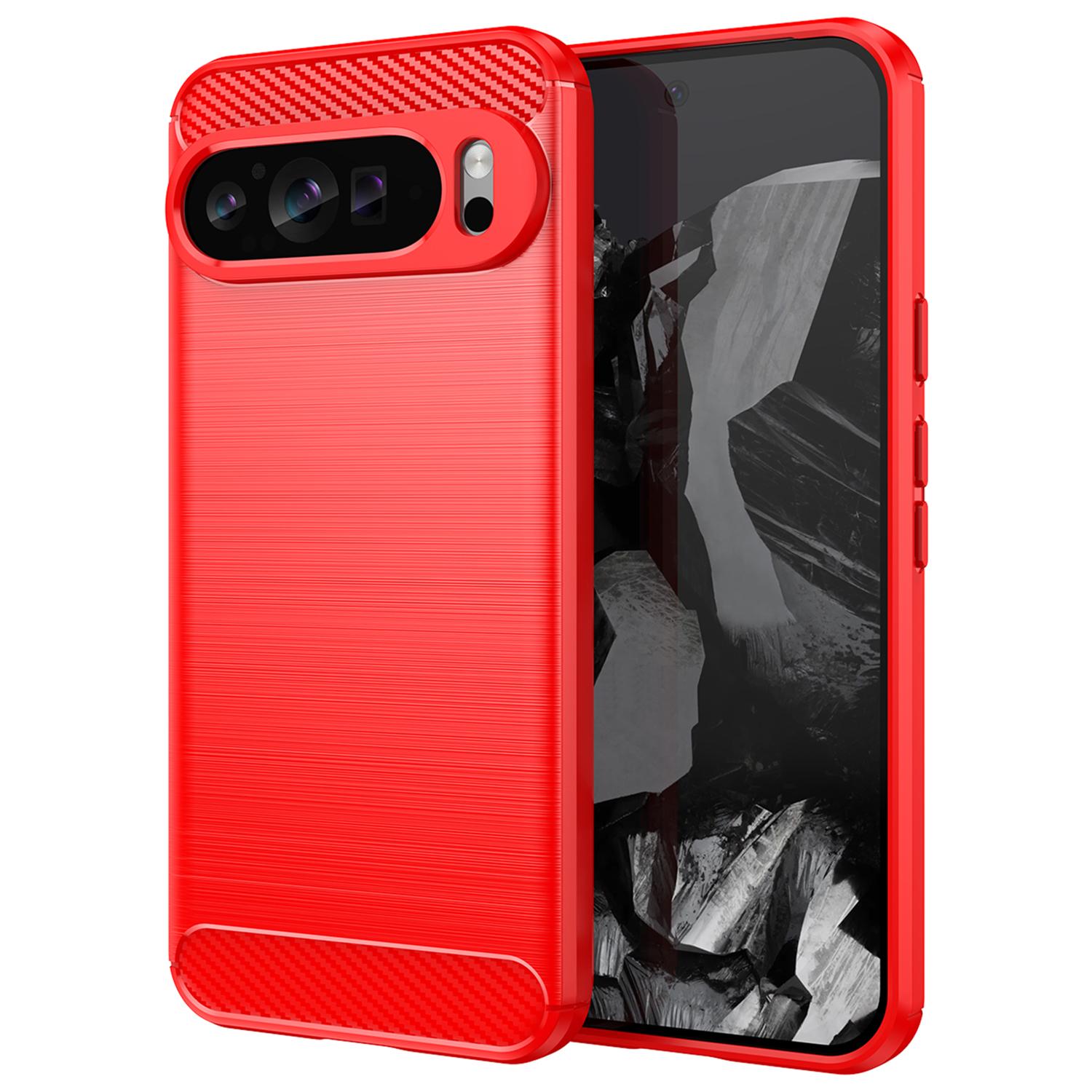 

For Google Pixel 9 Pro XL TPU Case Carbon Fiber Texture Mobile Phone Cover Red