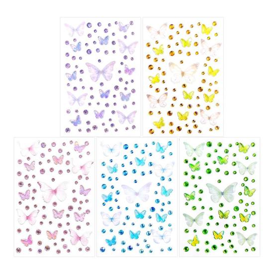 Cartoon Butterfly Rhinestone Face Stickers for Kids Self-Adhesive Gem Stickers for Stage Performance Makeup DIY Girl Dress Up Party Props
