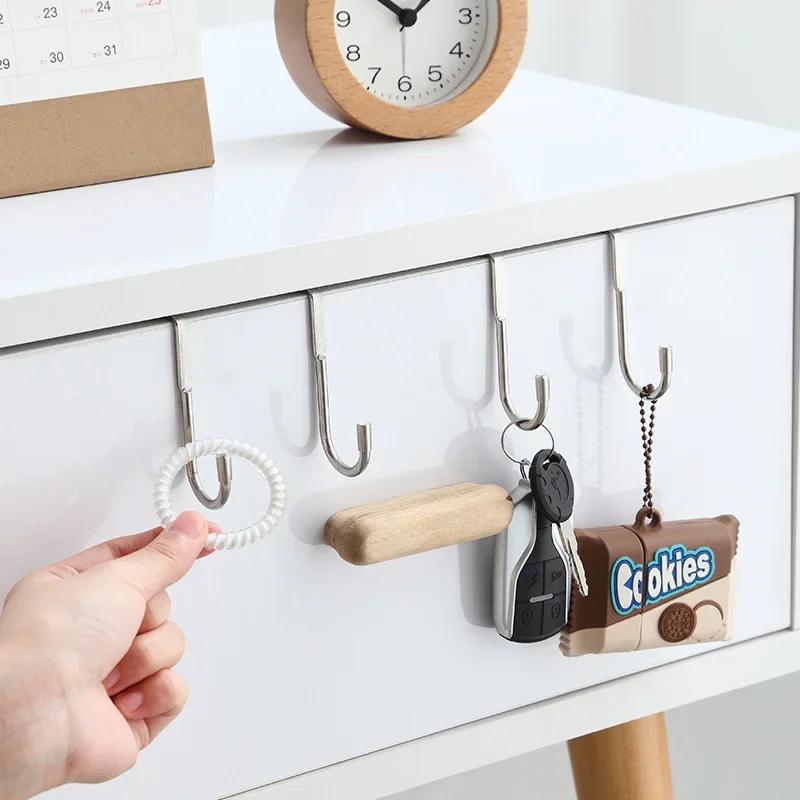 304 Stainless Steel Hook Double S-shaped Non Perforated Hanging Clothes Hook Cabinet Door Hanging Rack Multi-purpose Wall Hanger