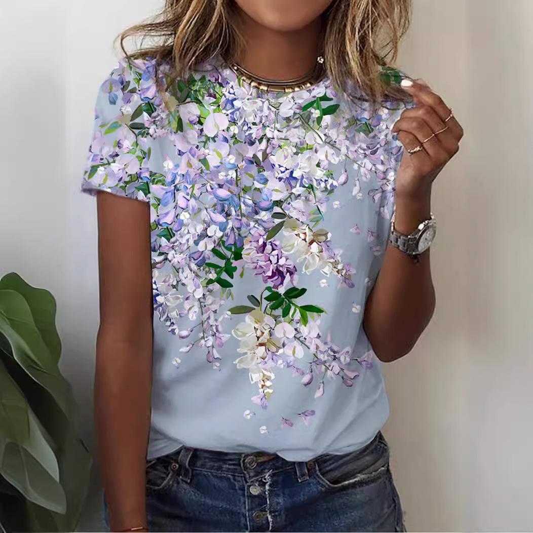 

Женская летняя футболка с круглым вырезом и короткими рукавами с 3D-принтом XXL