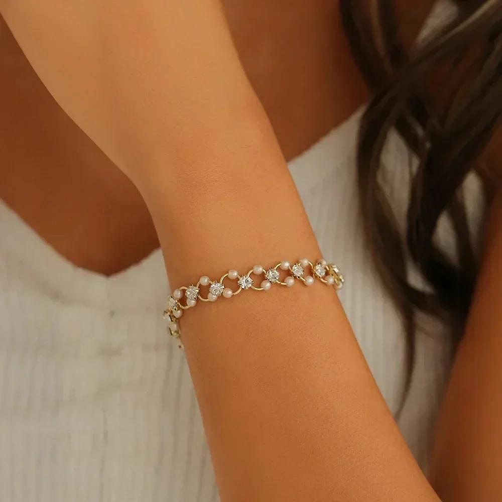 4Pcs/Set Trendy Individuality Open Mouth Bracelet Set for Women Zircon Gold Color Butterfly Pearl Open Cuff Bangle Girls Jewelry