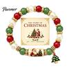 Holiday Gift for Women Christmas Bracelets Women, Beaded Charm Stretch Bracelet with Festive Snowman Jewelry Card, Stocking Stuffers, Party Accessory