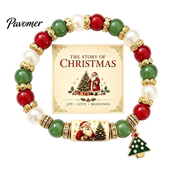 Holiday Gift for Women Christmas Bracelets Women, Beaded Charm Stretch Bracelet with Festive Snowman Jewelry Card, Stocking Stuffers, Party Accessory