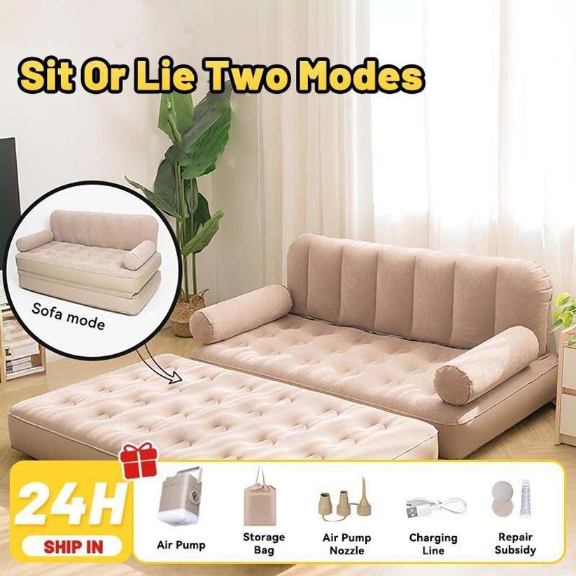 Outdoor Indoor Portable 2-in-1 Inflatable Sofa Bed Folding Mattress Automatic Inflatable Camping Portable Sofa Bed