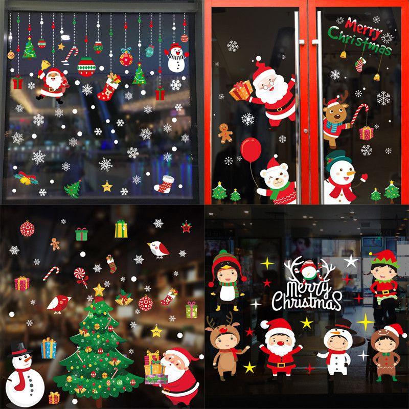 Colorful Pvc Christmas Wall Stickers With Santa Claus For Cheerful Holiday Decor