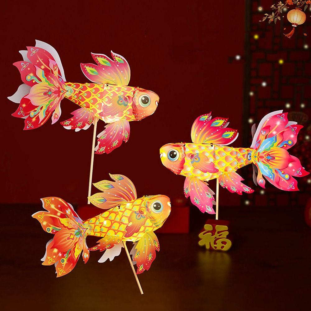 Chinese Traditional Handheld Fish Lantern Ancient Style Luminous Goldfish Light  Celebration
